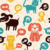 stock photo of dog  - Vector cartoon seamless pattern with funny cats and dogs  - JPG 