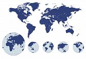 picture of globe  - World map with earth globes editable vector - JPG 