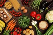 stock photo of food  - Photo of a table top full of fresh vegetables fruit and other healthy foods - JPG 