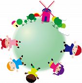 image of fraternity  - Illustration of group of children around the earth - JPG 