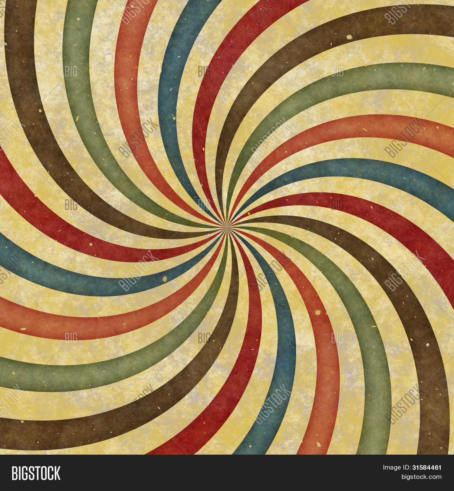 60's 70's Groovy Retro Swirl Funky Wild Spiral Rays Stock Photo & Stock