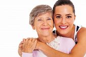 picture of portrait  - happy senior mother and adult daughter closeup portrait on white - JPG 