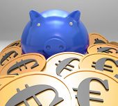 stock photo of investment  - Piggybank Surrounded In Coins Showing European Savings And Investments - JPG 