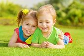 stock photo of children  - Image of two happy children having fun in the park - JPG 