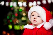 foto of toddlers  - Portrait of a sweet toddler in Santa hat - JPG 