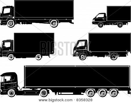 Vector detailed trucks silhouettes set Stock Vector & Stock Photos
