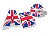 picture of education  - English language school and education concept with the letters Abc and the colors of The United Kingdom flag on white background - JPG 