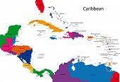 pic of map  - Colorful Caribbean map with countries and capital cities - JPG 