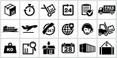 stock photo of globe  - Vector black logistics and shipping icons set - JPG 