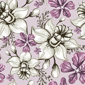 foto of iris  - Elegance Seamless pattern with flowers narcissus and iris - JPG 