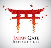 picture of gate  - Japan origami gate Torii shaped from flying birds - JPG 