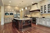 picture of interior  - Kitchen in luxury home with rectangular island - JPG 