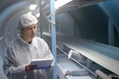 image of food  - Quality inspector monitoring the process of crystal sugar production - JPG 