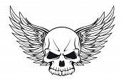picture of skull  - Human skull with wings for tattoo design - JPG 