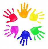 picture of hand  - Set of colorful hand prints in rainbow order isolated on white background - JPG 