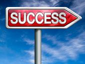 stock photo of success  - success red road sign arrow with text successful life and business succeed in task exam test or examination - JPG 