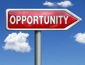 stock photo of opportunity  - opportunity concept chance to follow the road towards success button icon red road sign arrow with text and word concept - JPG 