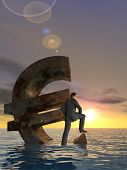 image of currency  - High resolution conceptual currency euro symbol and 3D businessman sinking in ocean as a concept for European crisis - JPG 