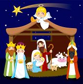 foto of religion  - Three wise men bring presents to Jesus in Christmas Nativity Scene - JPG 