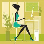 foto of mac  - Silhouette illustration of woman in office working on computer - JPG 