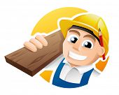 image of construction worker  - Illustration of a happy carpenter wearing hard hat and overalls - JPG 