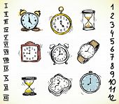 picture of watch  - Collection of vintage doodled clocks and watches - JPG 