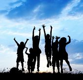 stock photo of group  - Kids jumping together - JPG 
