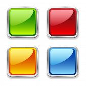 stock photo of square  - Bright shiny metal square web buttons - JPG 