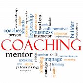 image of business concept  - A Coaching word cloud concept with terms such as leader mentor seminar isntructor sports goals and more - JPG 