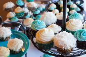 image of reception  - Several cupcakes on a serving table at a wedding ceremony and reception - JPG 
