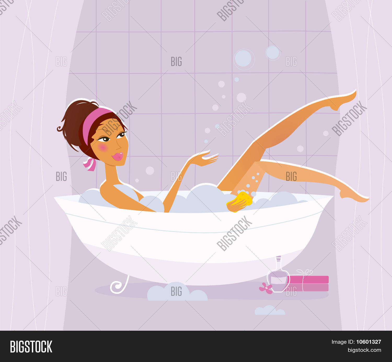 Relax time sexy woman taking hot bubble bath in bathroom Stock Vector
