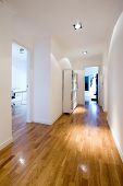 stock photo of interior  - interior corridor with wood floor and furniture at a modern house - JPG 