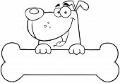 stock photo of outline  - Cartoon Illustration Of Outlined  Dog Over Bone Banner - JPG 