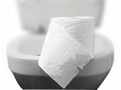 stock photo of movement  - roll of toilet paper on a toilet concept for constipation and bowel movement - JPG 