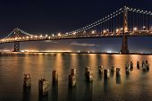image of bridge  - San Francisco Bay Bridge at Night Panorama - JPG 