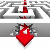 picture of break  - A red arrow crashes through the walls of a maze to freedom - JPG 