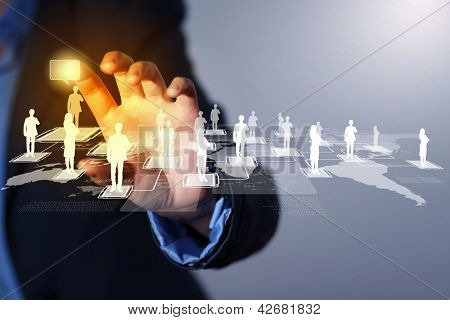 Picture or Photo of Image of male touching virtual icon of social network