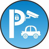 picture of security  - Symbol of guarded parking with car padlock and security camera - JPG 