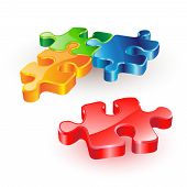 picture of puzzle  - vector illustration of 3d puzzle pieces with glossy colors - JPG 