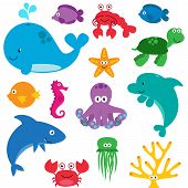 picture of animals  - Collection of cartoon sea animals - JPG 
