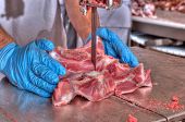 picture of industrial  - close up of meat processing in food industry - JPG 