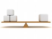 image of seesaw  - Balance between three small figures and one large which are located on the wooden stake - JPG 