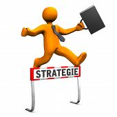 picture of strategy  - Orange cartoon character as businessman and german text strategie translate strategy - JPG 