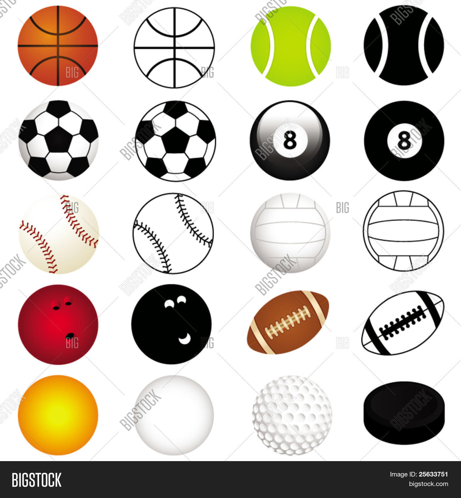 Vector Sports Set Different kinds of Balls in color and silhouette