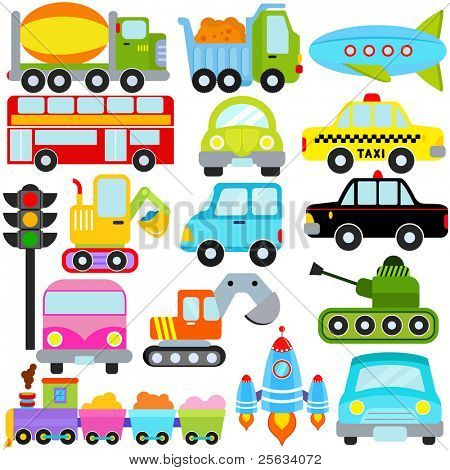 Picture or Photo of A colorful set of cute Vector Icons : Car / Vehicles / Transportation