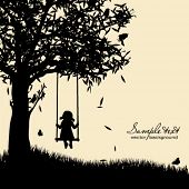 foto of silhouette  - Vector silhouette of girl on swing - JPG 