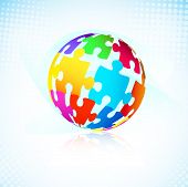 foto of puzzle  - Ball of multicolored puzzle pieces - JPG 