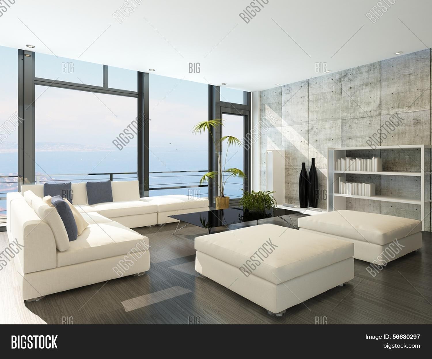Moderne wohnzimmer mit groÃen fenstern und konkrete steinmauer ... Steinmauer wohnzimmer