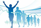 picture of illustration  - Fully editable vector illustration of a Winning Athlete ahead of a group of marathon runners competing in a street race - JPG 