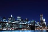 picture of bridge  - Brooklyn Bridge and Manhattan Skyline At Night - JPG 
